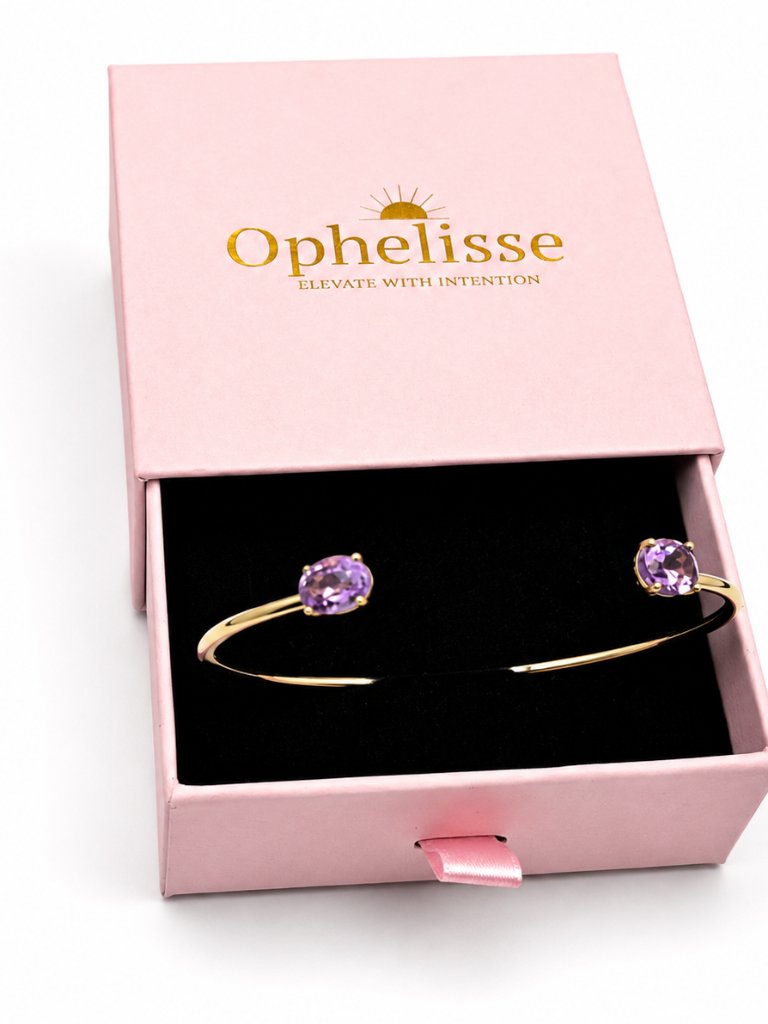 10k Solid Yellow Gold Amethyst Bangle